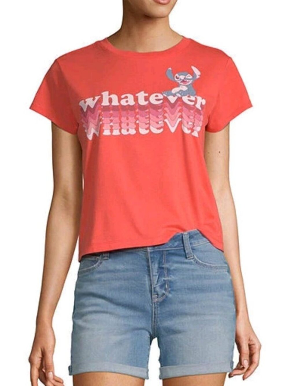 Juniors Disney Lilo & Stitch Whatever Short Sleeve Crewneck T-shirt Size Large